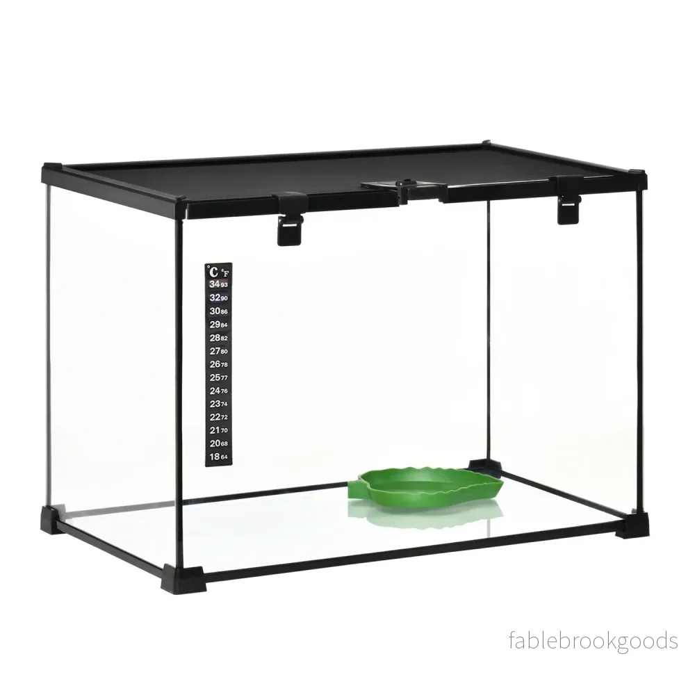 Reptilterrarium i glas med termometer, 50x30x35cm
