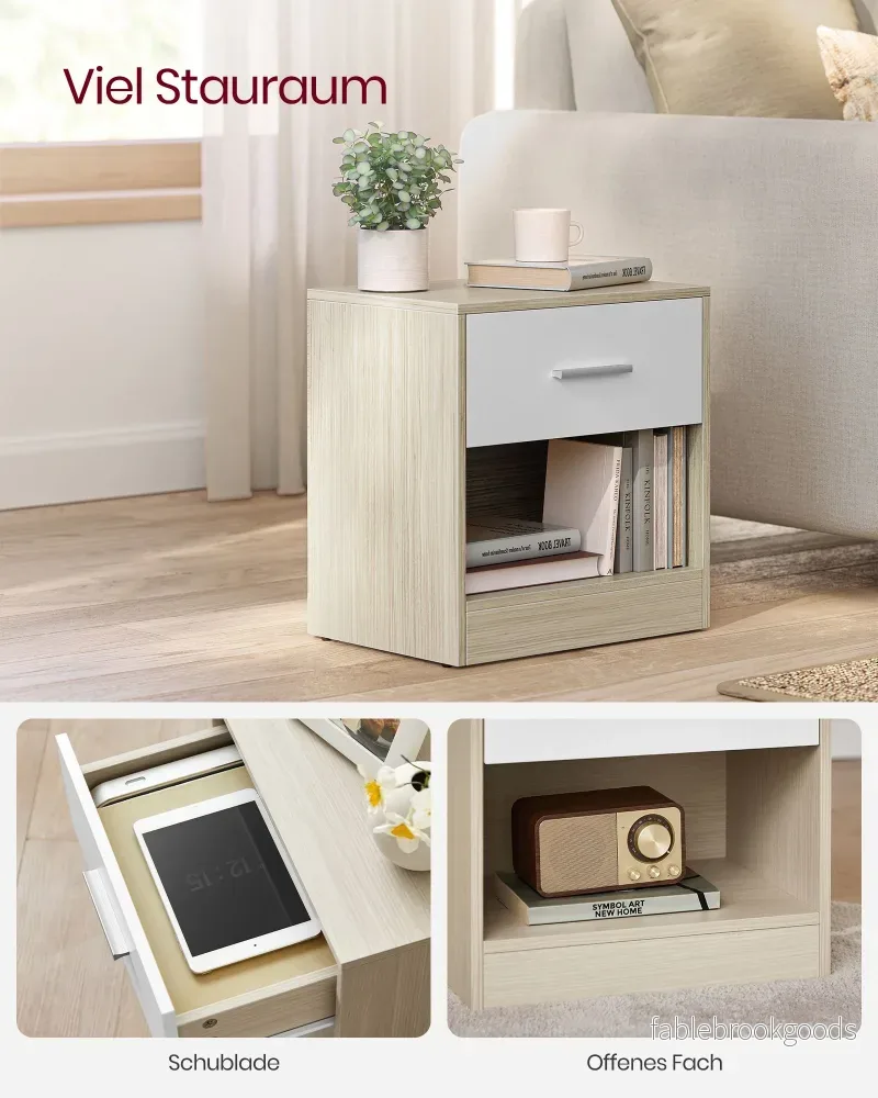 Sängbordsset om 2 – klassisk design – naturbeige-vit - Bild 3