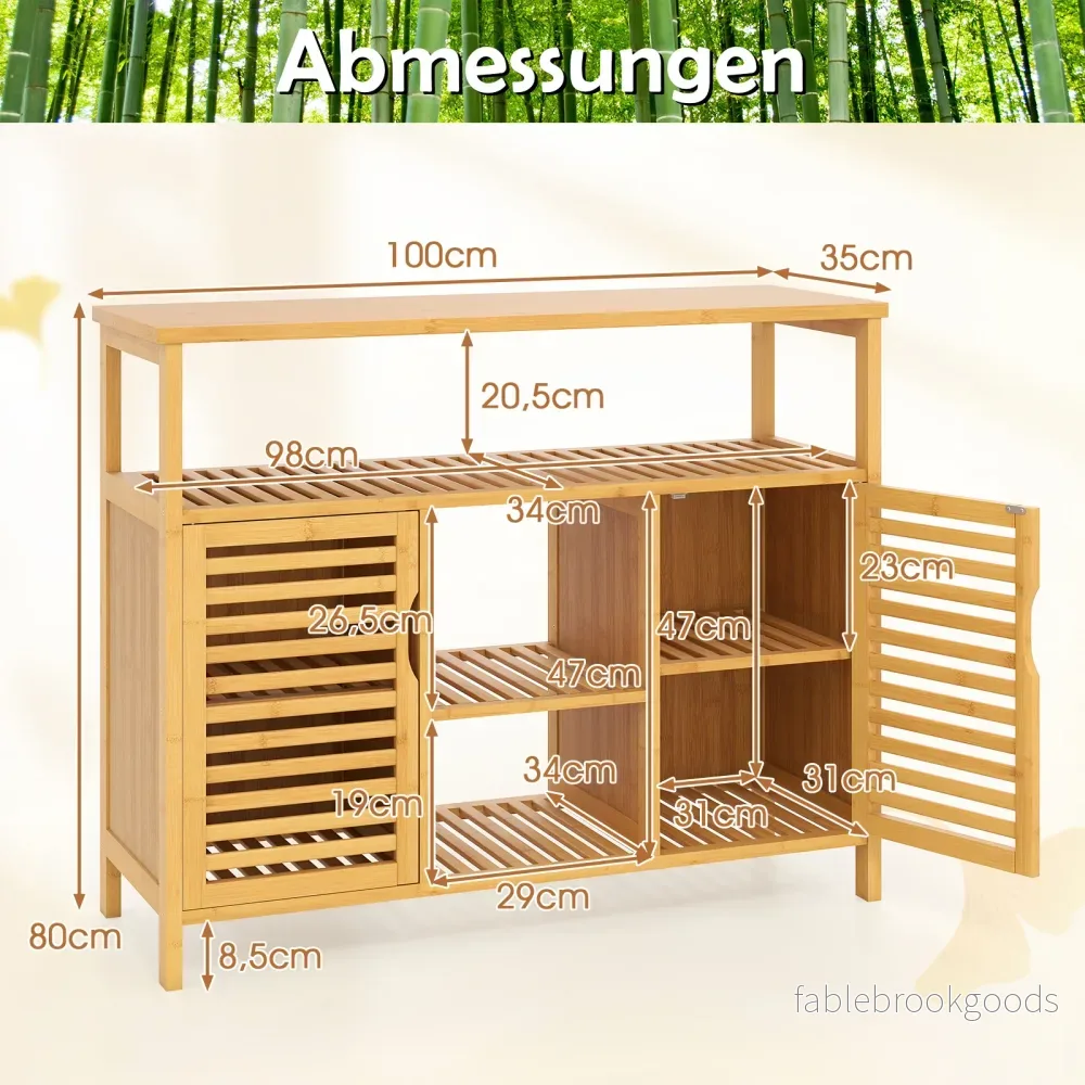 Badrumsskåp – i bambu dörrars organisatör med öppna hyllor fristående förvaringsskåp – 2 – Natur - Bild 2
