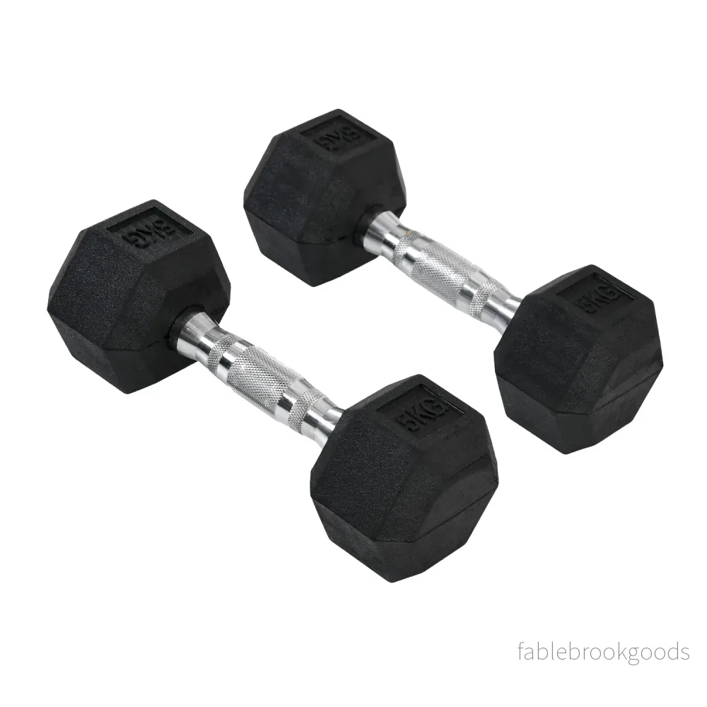 Hexagon hantlar par, 5 kg styck, gummibelagt gjutjärn