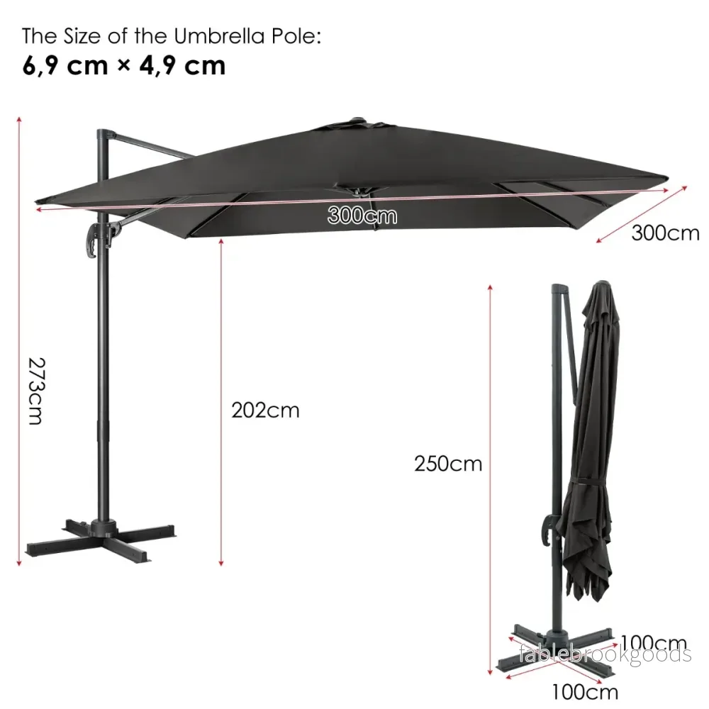 Parasoll – fyrkantigt fribärande med vev – 300 x 300 cm – Svart - Bild 2