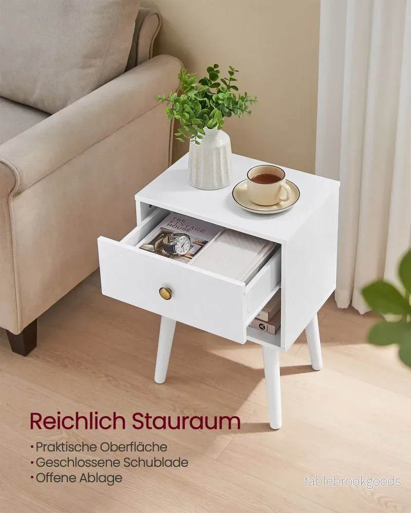 Sängbordsset om 2 – Med låda och hylla – Snövit - Bild 3