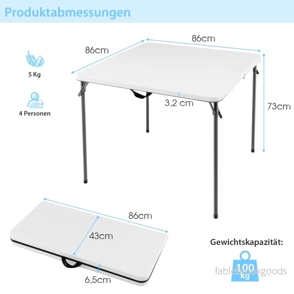 Fällbord – för camping bärbart picknick med handtag lätt matbord utomhusbruk – Vit - Bild 2