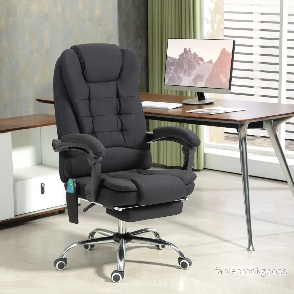 Ergonomisk massagekontorsstol, liggande med fotstöd, svart - Bild 2
