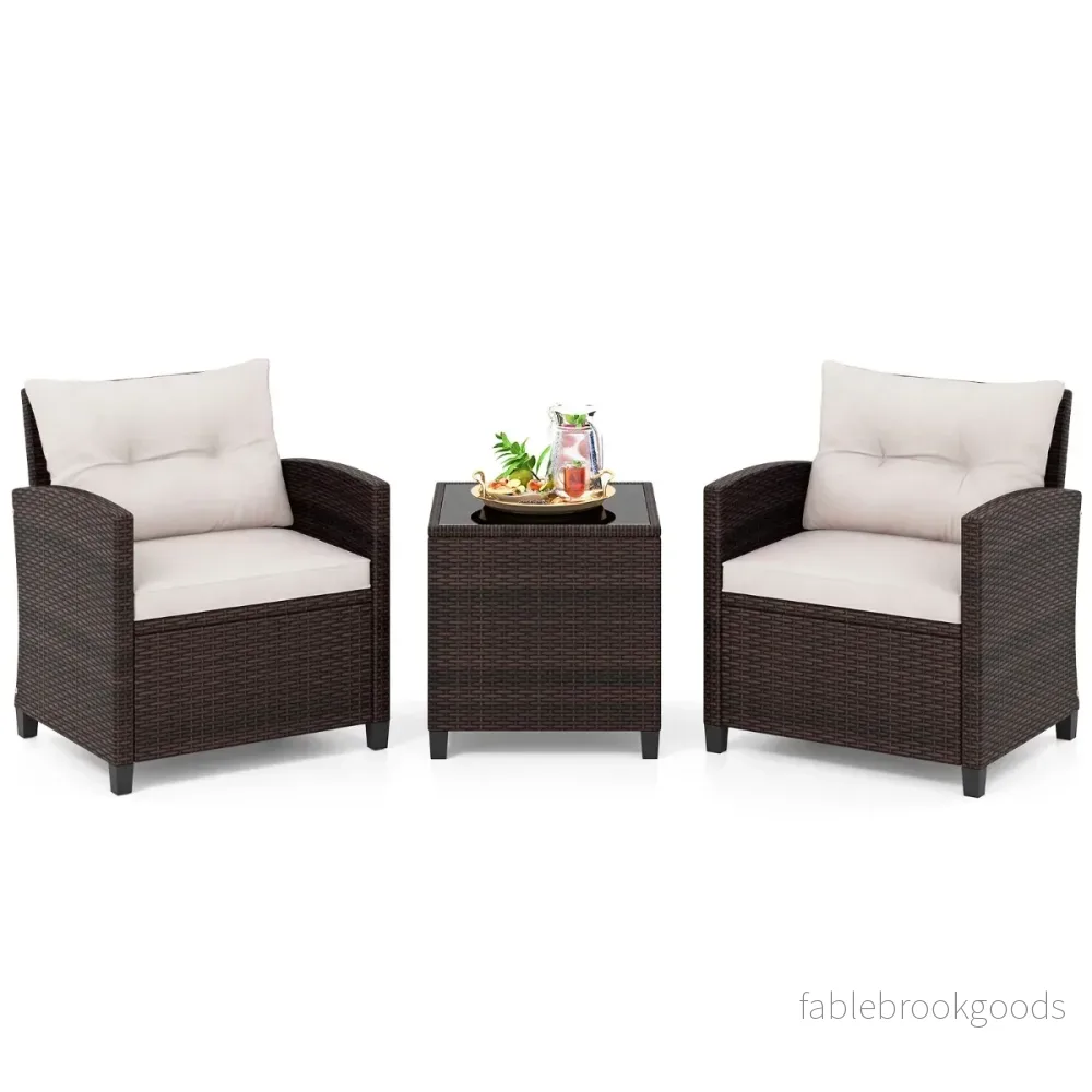 delat – set Polyrattan Lounge Trädgårdsmöbler Rotting Sittgrupp med sittkuddar och Soffbord – 3 – Beige