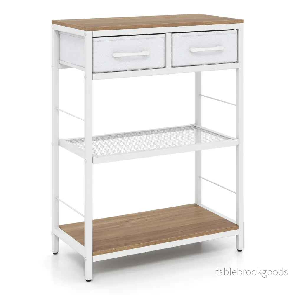 Smal – konsolbord, entrébord med två tygfacklådor och öppna hyllor – 60 x 30 x 81 cm