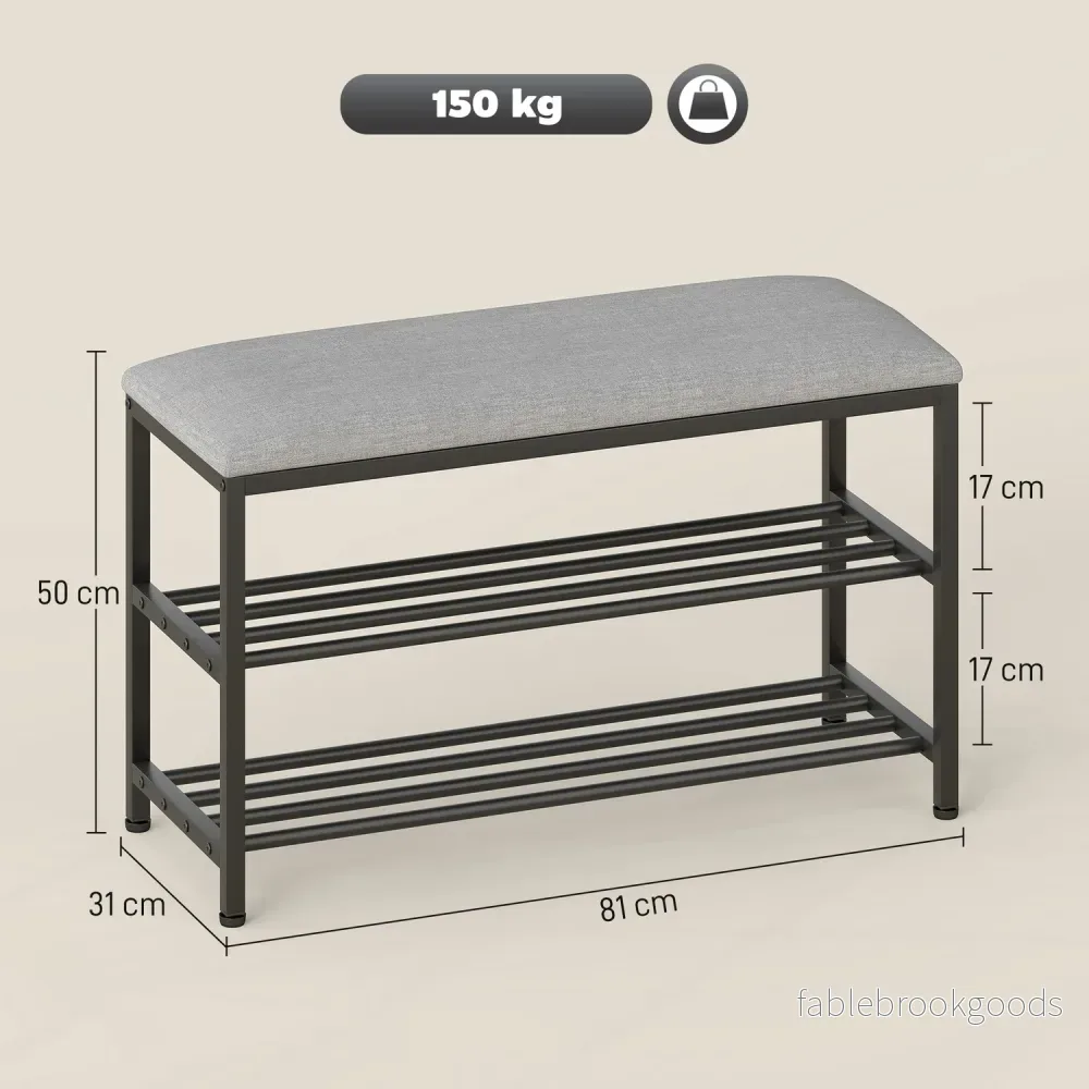 Sitzbank mit Staurum, Schuhregal, Schwarz, 81x31x50 cm - Bild 3