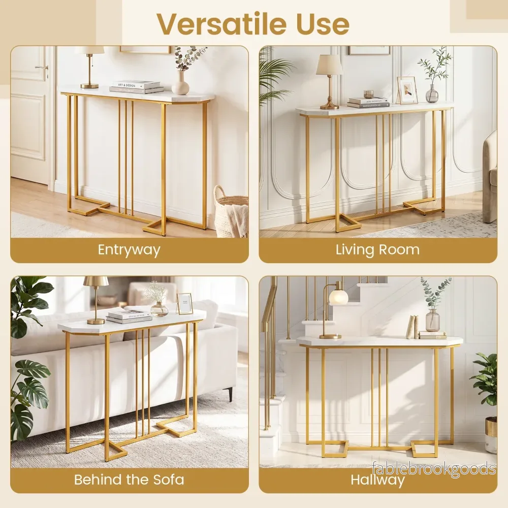 Smal – konsolbord, hallbord med geometrisk metallram och vattentätt toppskiva – 110 x 30 x 91 cm - Bild 3