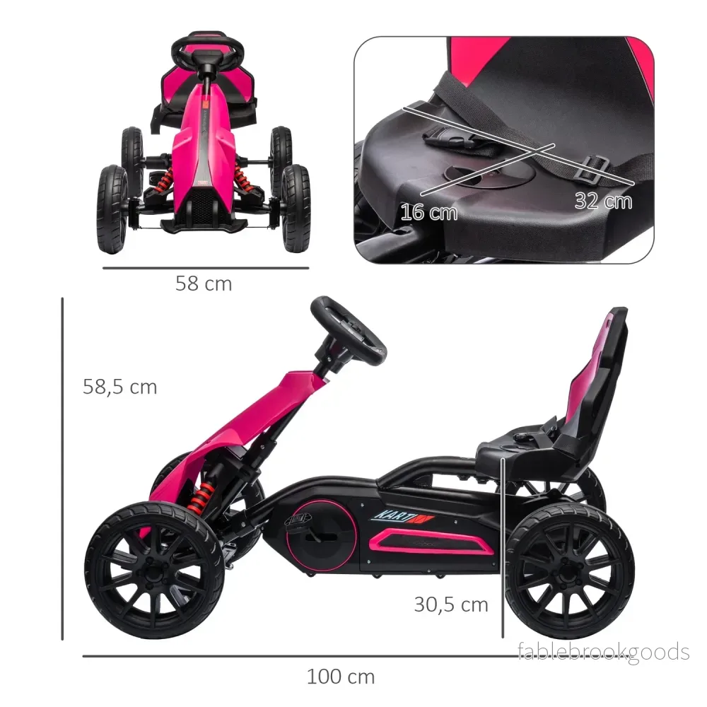 Rosa pedal gokart för barn 3-8 år, handbroms & justerbar sits - Bild 3