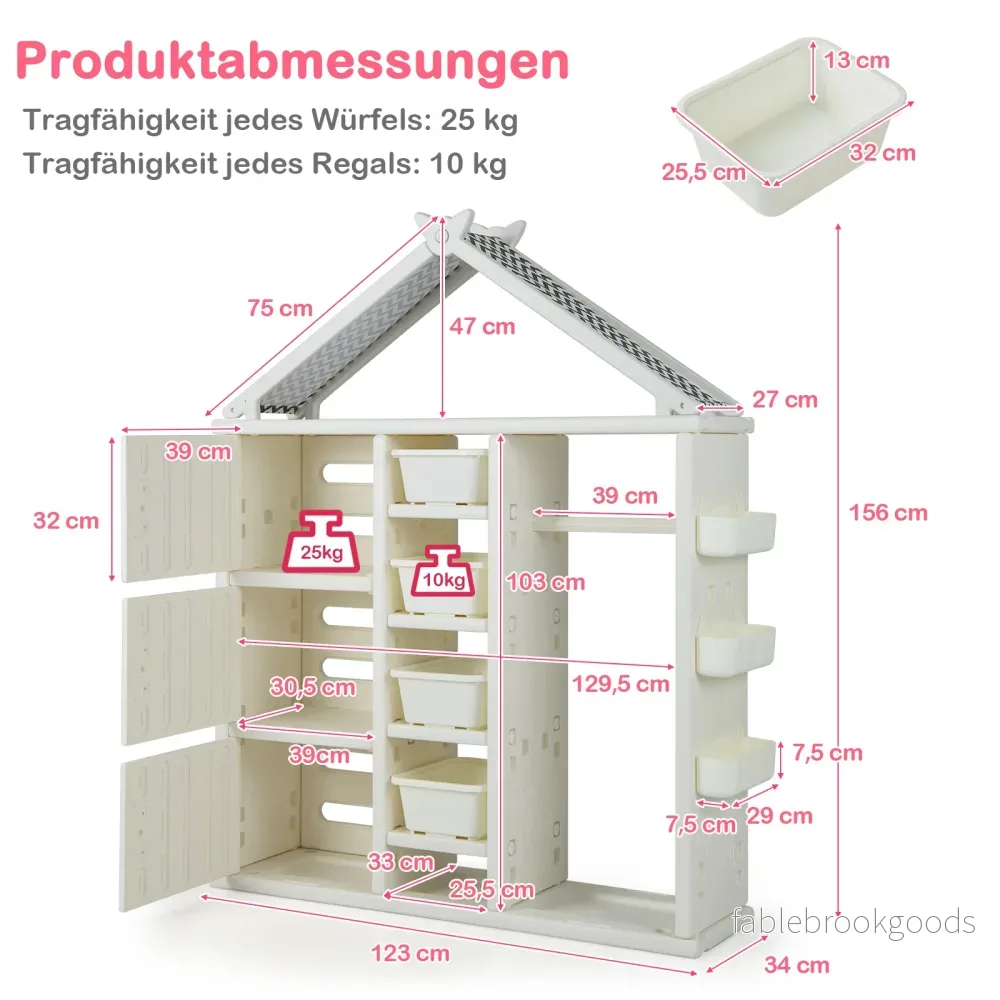 Barnhylla – i husform med klädhängare Barnbokhylla Leksakshylla hyllor – Vit - Bild 2
