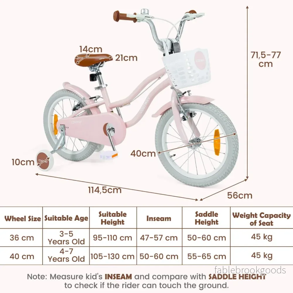 tums – barncykel med stödhjul och korg, höjdjusterbar styrstång sadel – 16 – Rosa - Bild 2