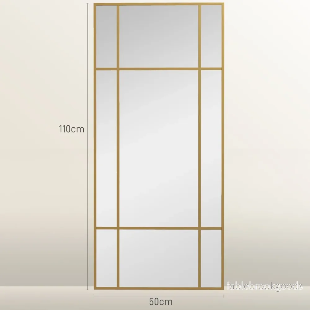 Guld rektangulär väggspegel, 110 x 50 cm metallram - Bild 3