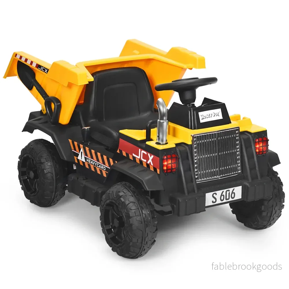 12V – barntraktor med elektrisk bakskyffel och fjärrkontroll lampor+musik+radio för från år – 3 – Gul - Bild 2