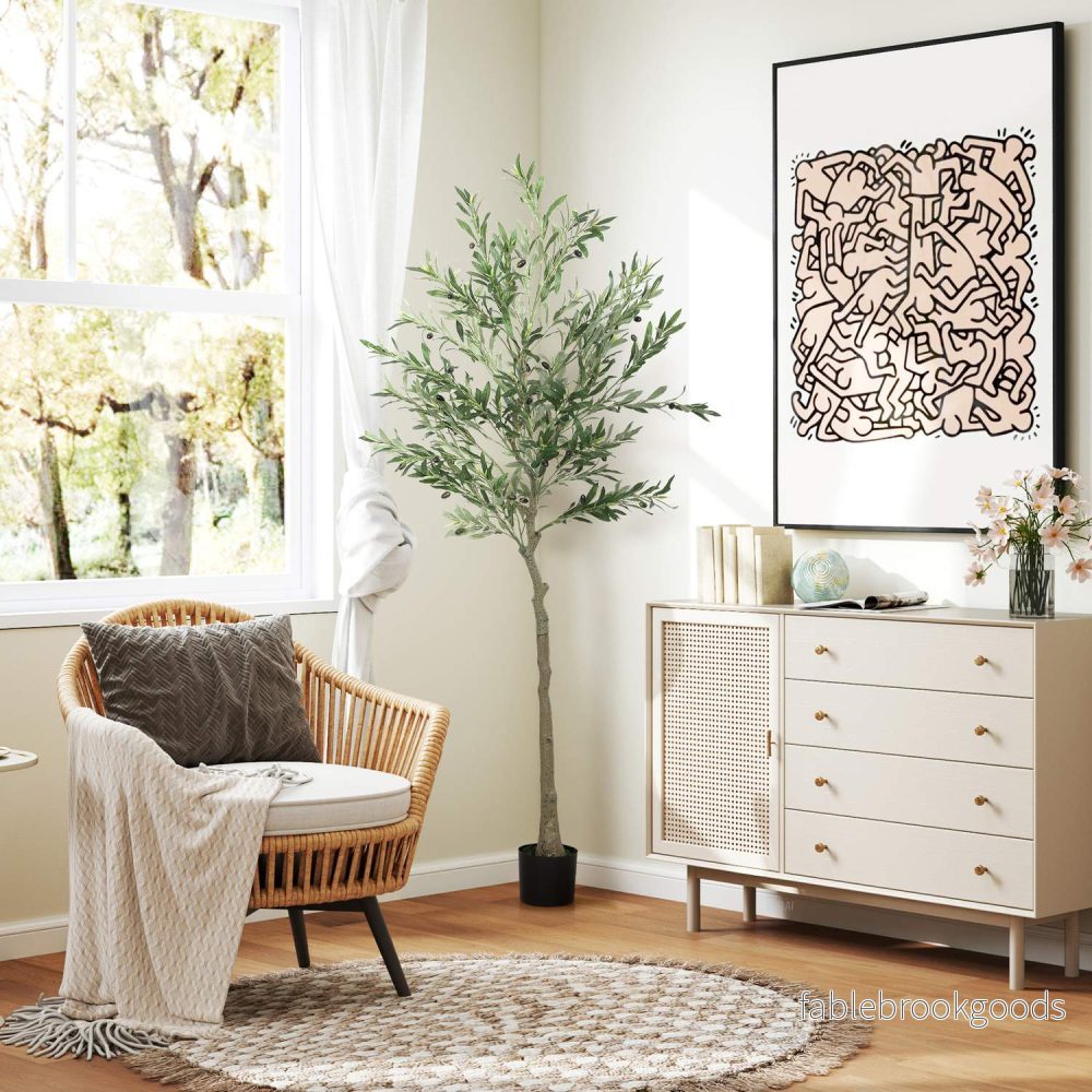 Konstgjord olivträd, 180 cm, 900 blad, 40 oliver, robust blomkruka, dekorativ växt, grön - Bild 2