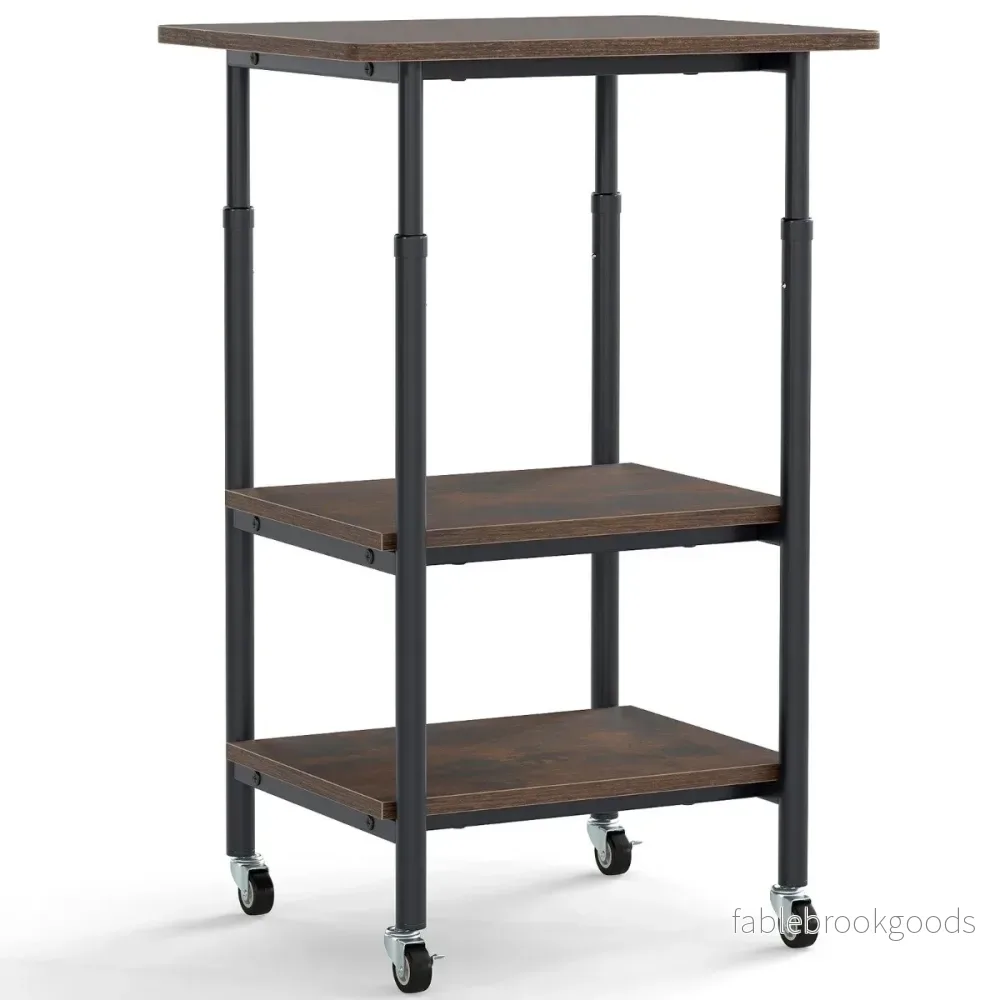 stegs – höjdjusterbart skrivarbord med hyllor och hjul – 3 – Brun