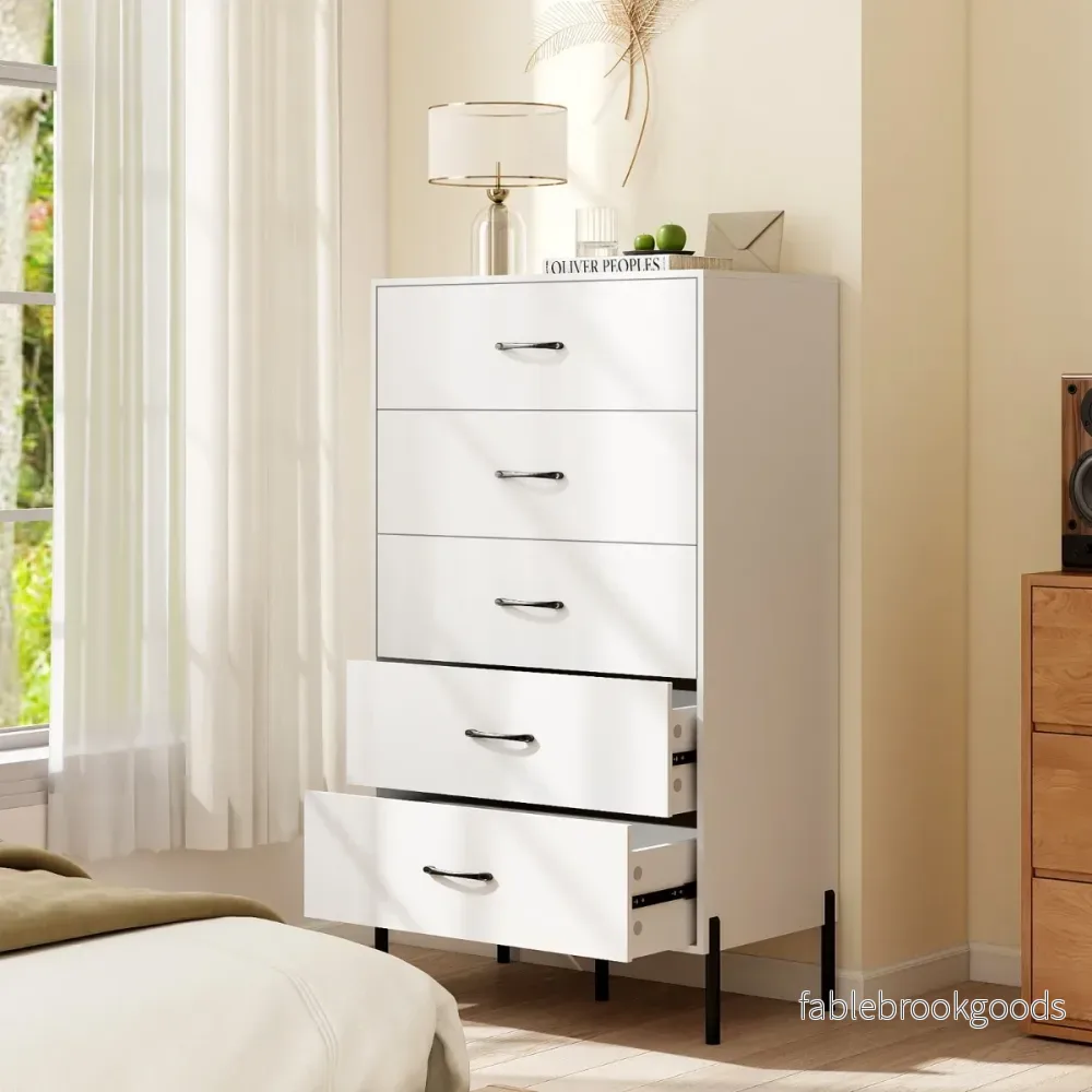Låda – Byrå modern hög med Metallben – 5 – Vit - Bild 3
