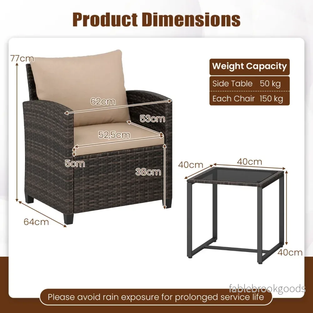 Rattan – Balkongset inkl. stolar med kuddar och glasbordUtomhus sittgrupp Balkongmöbler – 2 – Khaki - Bild 2