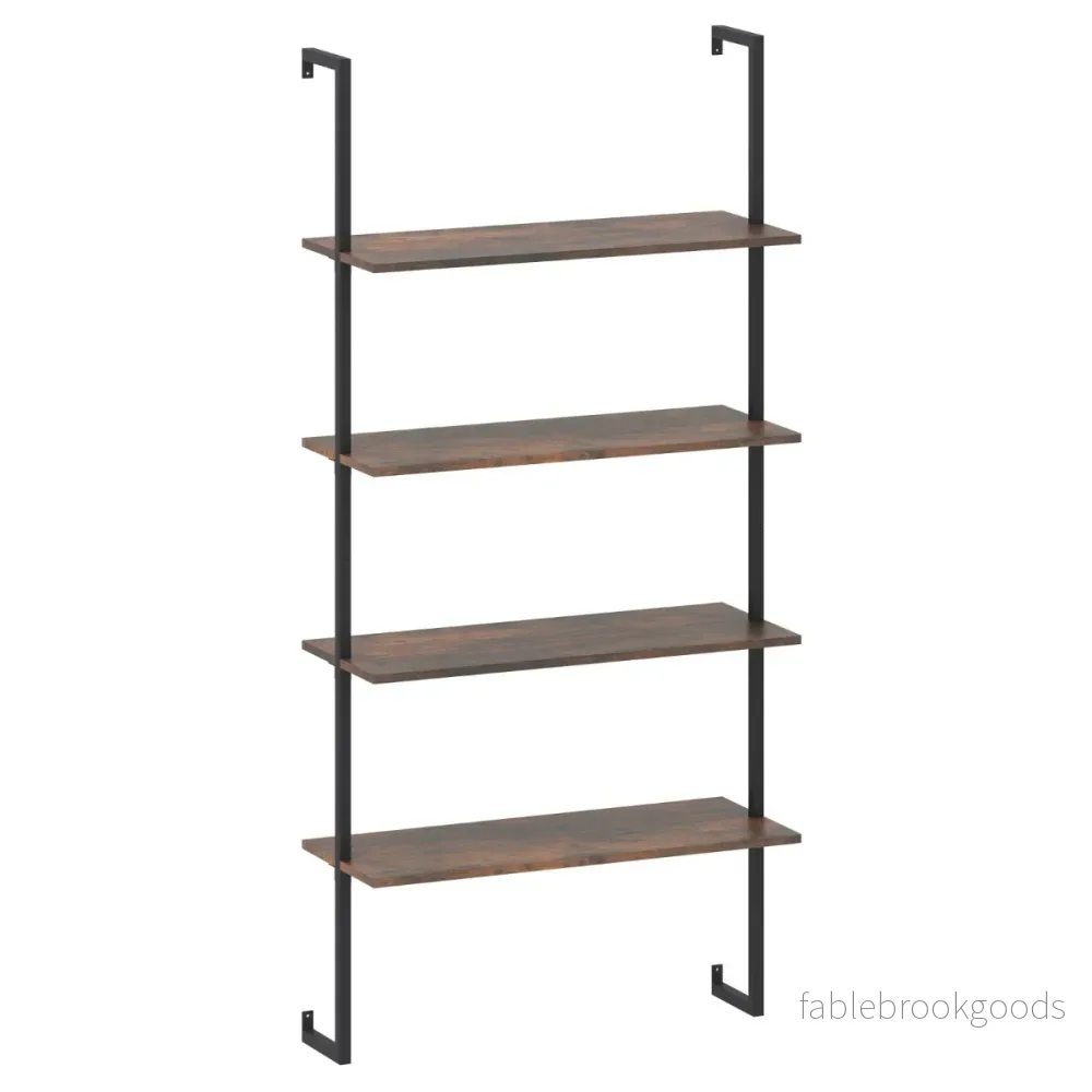 vånings – Vägghylla Industriell svävande Förvarings Display med Metall Ram – 4 – Brun