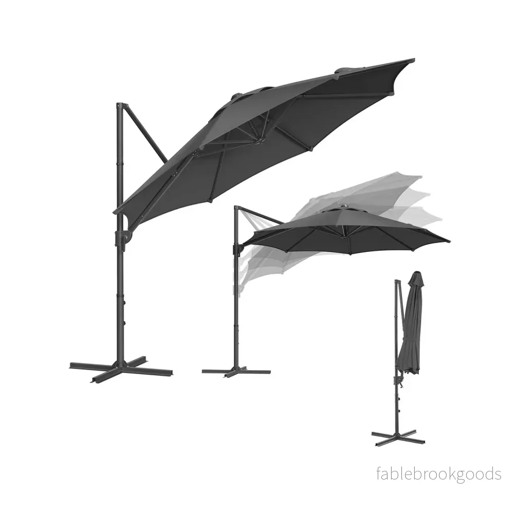 Parasol Ø300 cm – UPF 50+ – Med vev och korsfot – grå Parasol Ø300 cm – UPF 50+ – Med vev och korsfot – grå