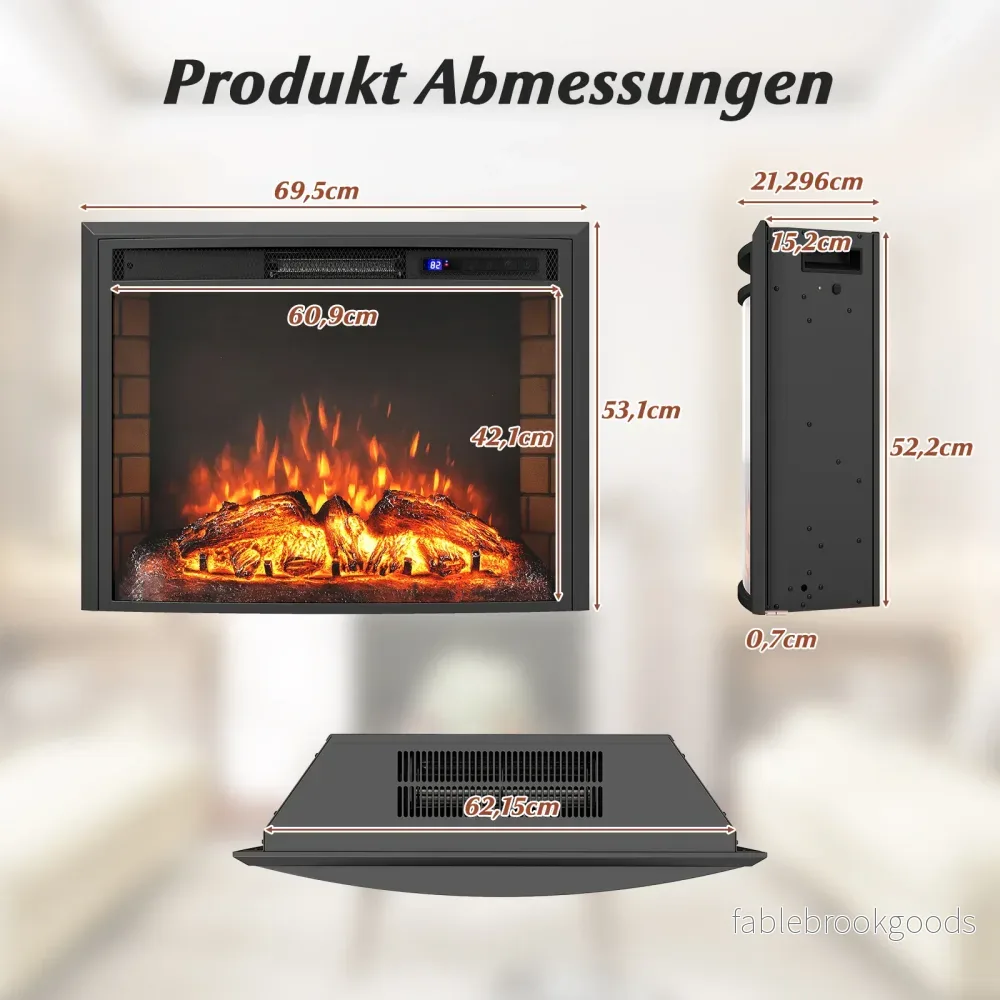 1500W – Elektrisk kamin med värme och fjärrkontroll överhettningsskydd inbyggd – Svart - Bild 2