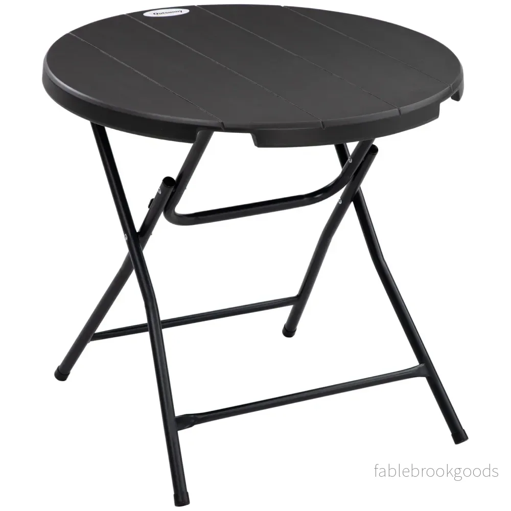 Runt hopfällbart trädgårdsmatbord, 80 Cm, mörkgrå