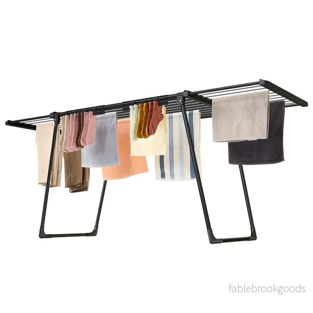 Wasdroogrek - 62,5 x (113,5-200) x 90 cm - 22 m² droogoppervlak - uitschuifbare zijvleugels - opvouwbaar - zwart - maximale draagkracht 24 kg - Bild 2