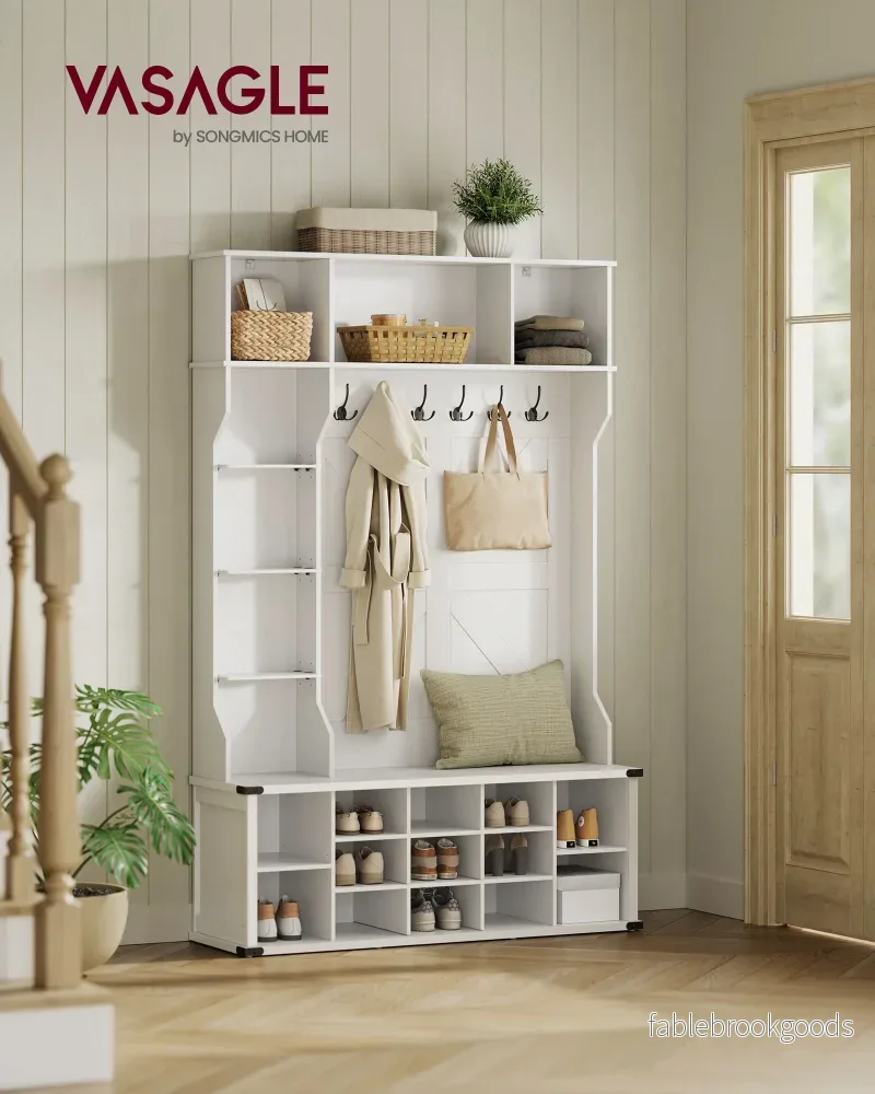 Klädställ med skoställ – lantlig stil – molnvit - Bild 2