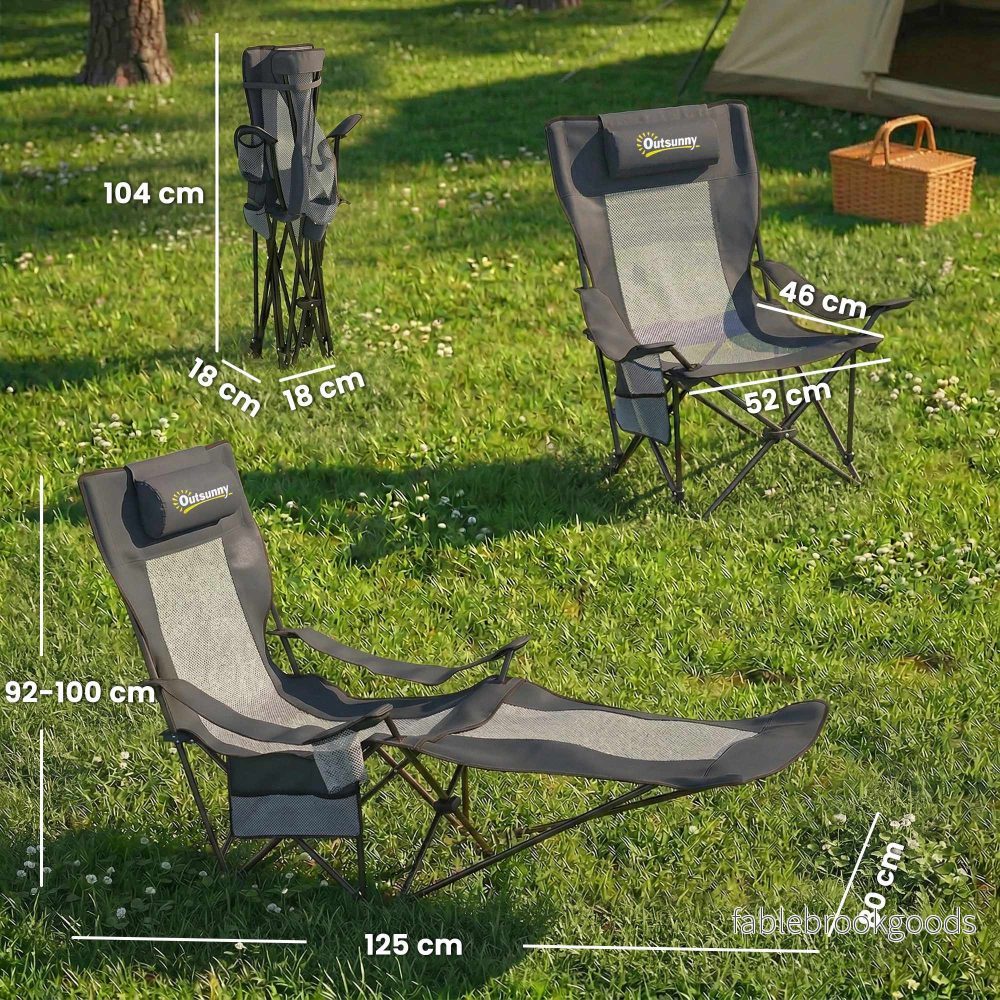 Hopfällbar campingstolsset med justerbart ryggstöd och fotstöd - Bild 3