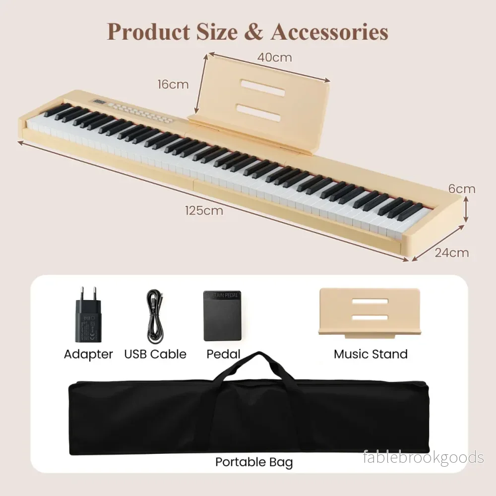 tangenter – digitalt piano bärbart fullformat elektriskt keyboard ljusbrunt – 88 – Ljusbrun - Bild 2