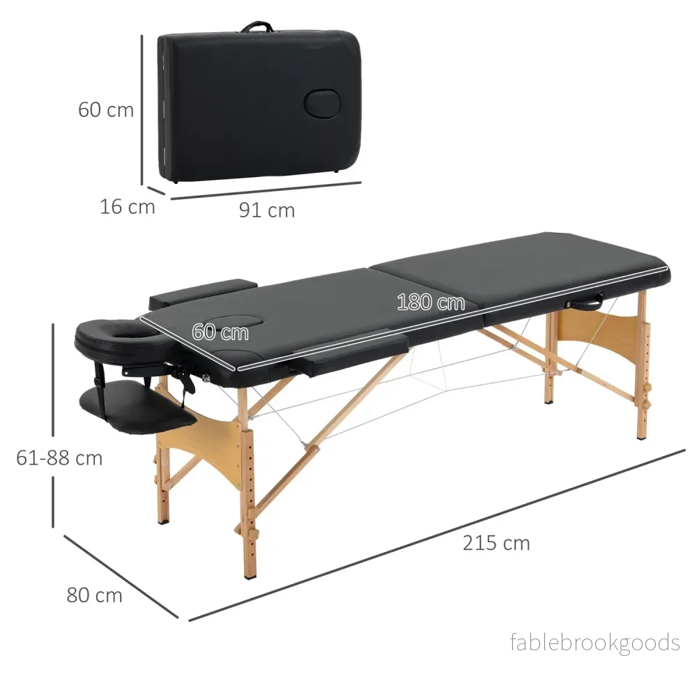 Bärbart hopfällbart massagebord, justerbar höjd, svart - Bild 3