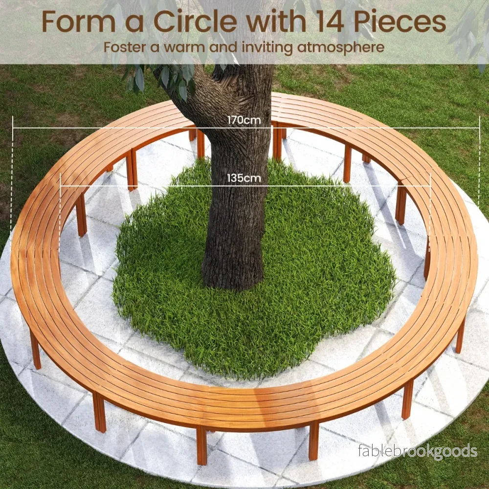 set – trädgårdsbänk i trä utan ryggstöd sittbänk böjd parkbänk – 2 – Natur - Bild 3
