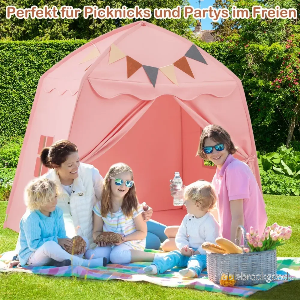Lekstuga – Barn inomhus med flaggor och Fairy Lights Princess Lektält – Rosa - Bild 2