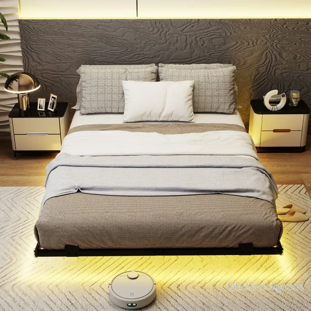 Dubbelsäng – Svängsängsställning med LED Belysning Modern Sängställning av Metall – 140 x 200 cm – Svart - Bild 3