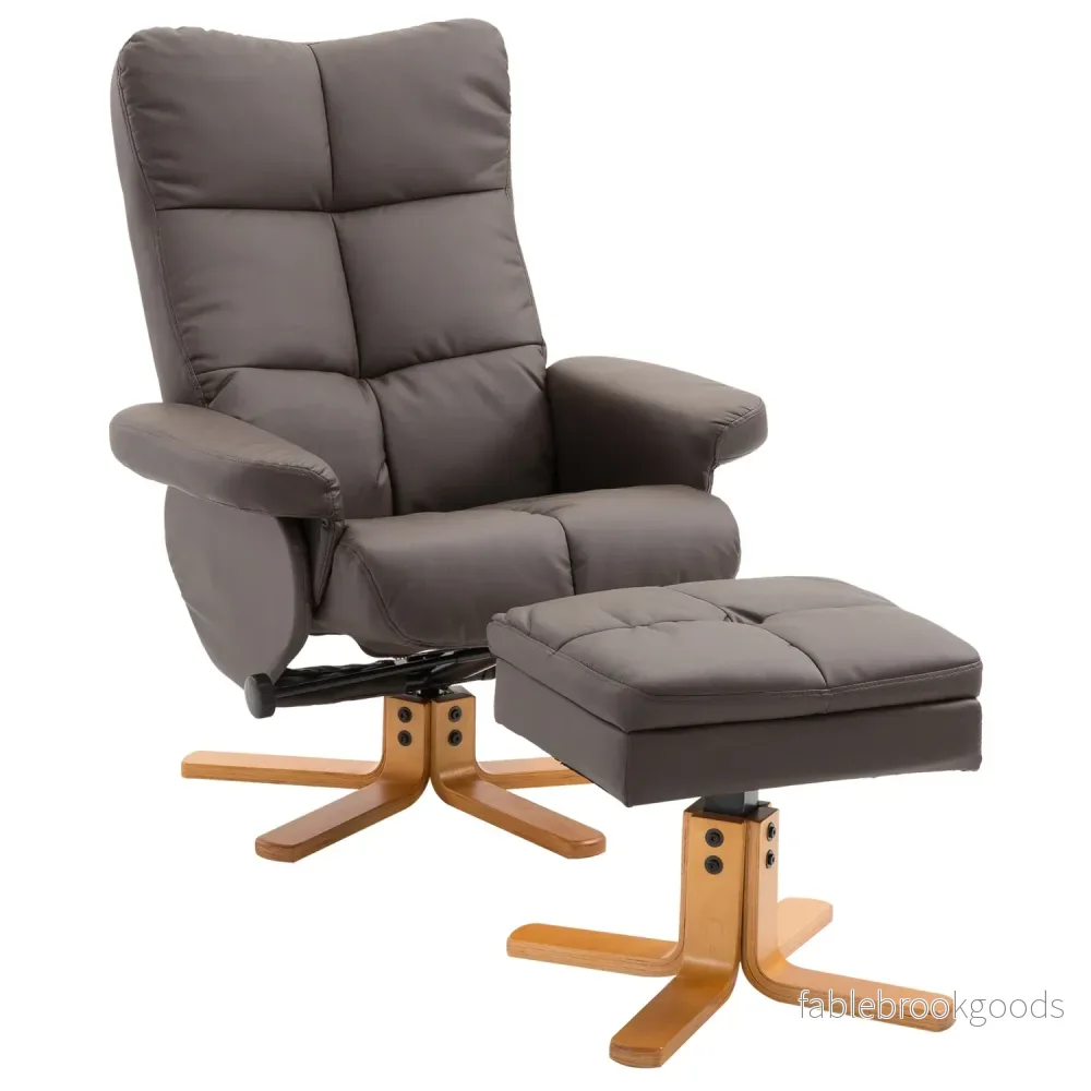 Fåtölj med ottoman, förvaring och vridbar, brun PU Fåtölj med ottoman, förvaring och vridbar, brun PU