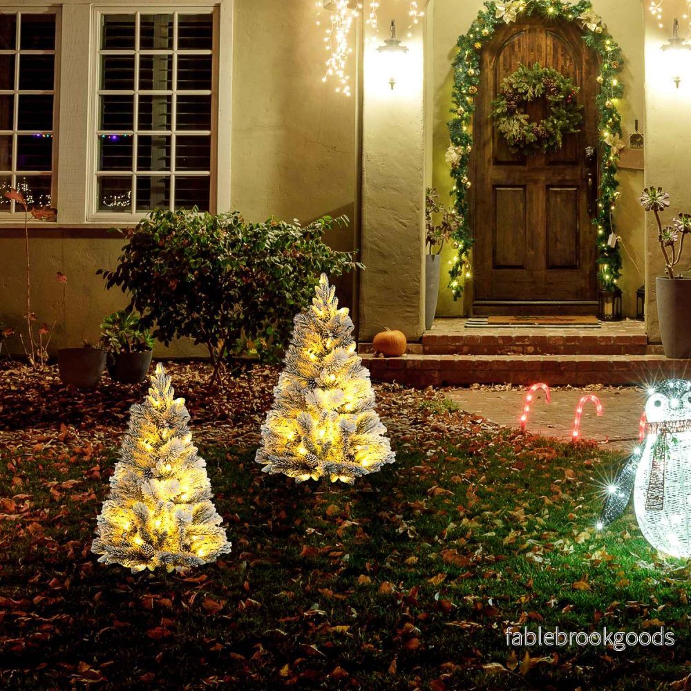 Konstgjorda julgranar, 90 cm, 100 LED-ljus, set om 2 - Bild 2