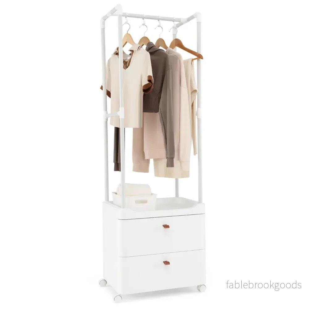 Klädställ – med lådor låsbara hjul – 2 52 x 40 x 161 cm – Vit