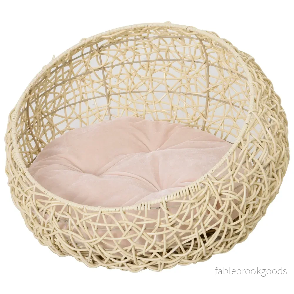 Rattan Cat Cave Bed – Mysig beige med kudde, 56x35Cm Rattan Cat Cave Bed – Mysig beige med kudde, 56x35Cm