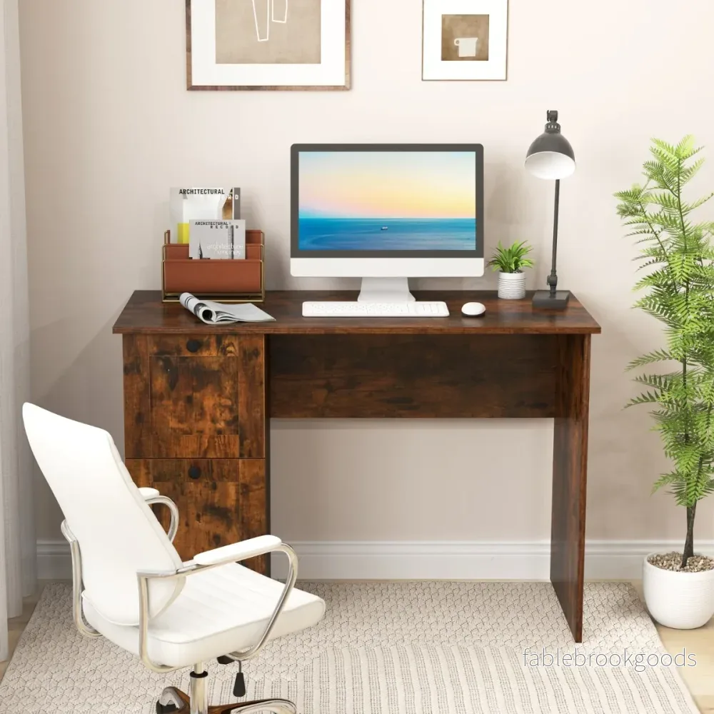 Datorbord – med lådor Skrivbord Robust spelbord Sminkbord Laptopbord – 2 – Brun - Bild 2