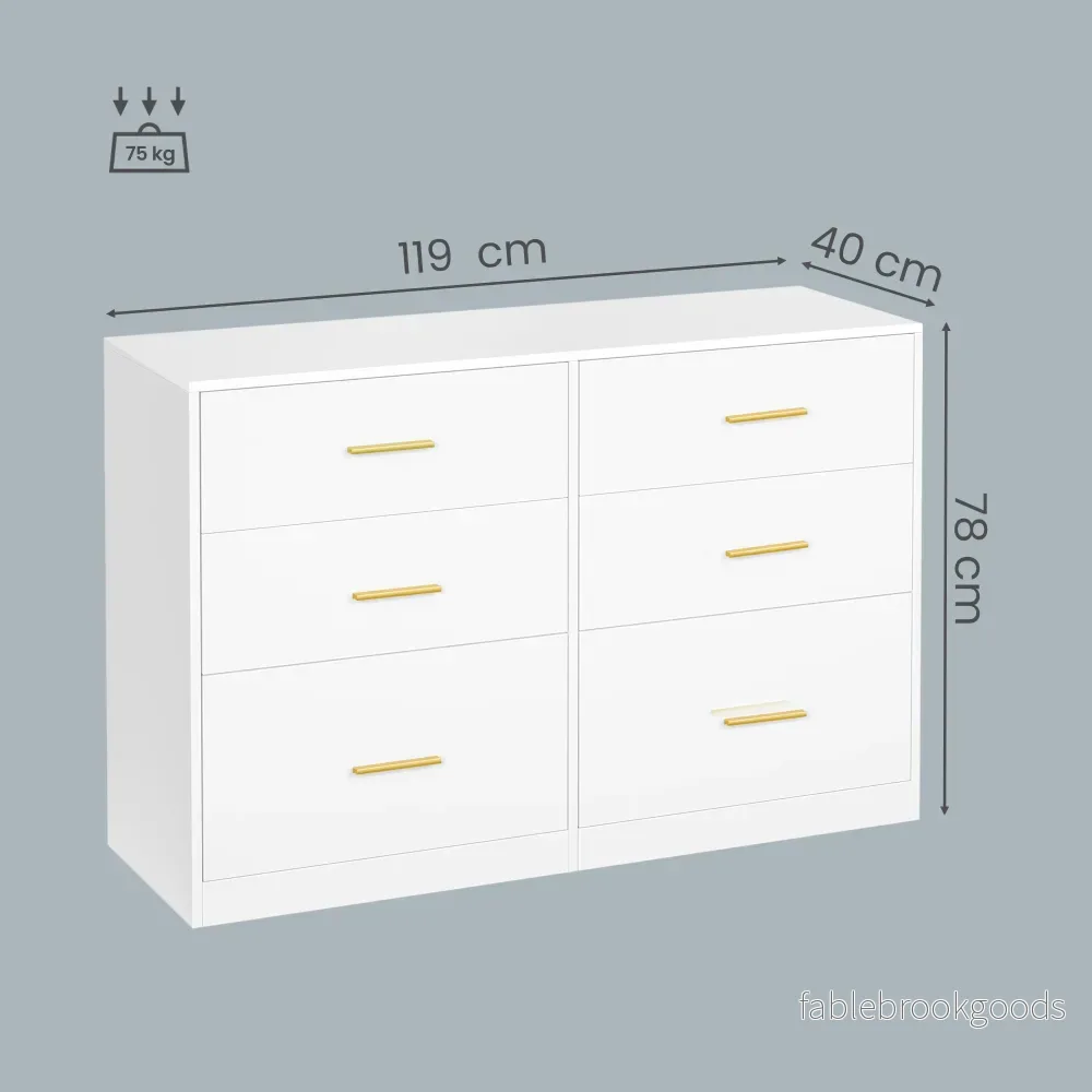 Commode - 6 Lades - Modern - 119 cm Breed - Wit - Bild 3