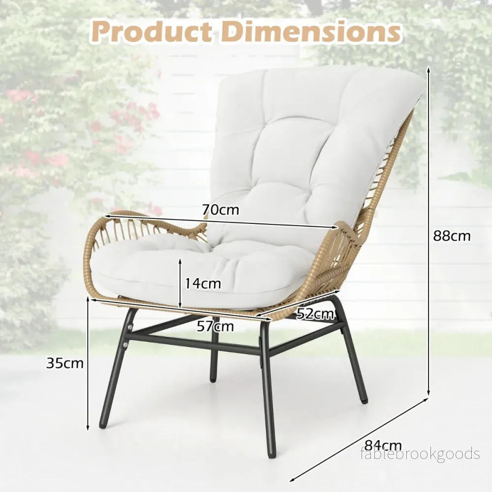 pack – Rattanfåtöljer Trädgårdsstol med tjock kudde Rattanstol XXL Trädgårdsfåtölj för terrass belastbar upp till – 2 180 kg – Kremvit - Bild 2
