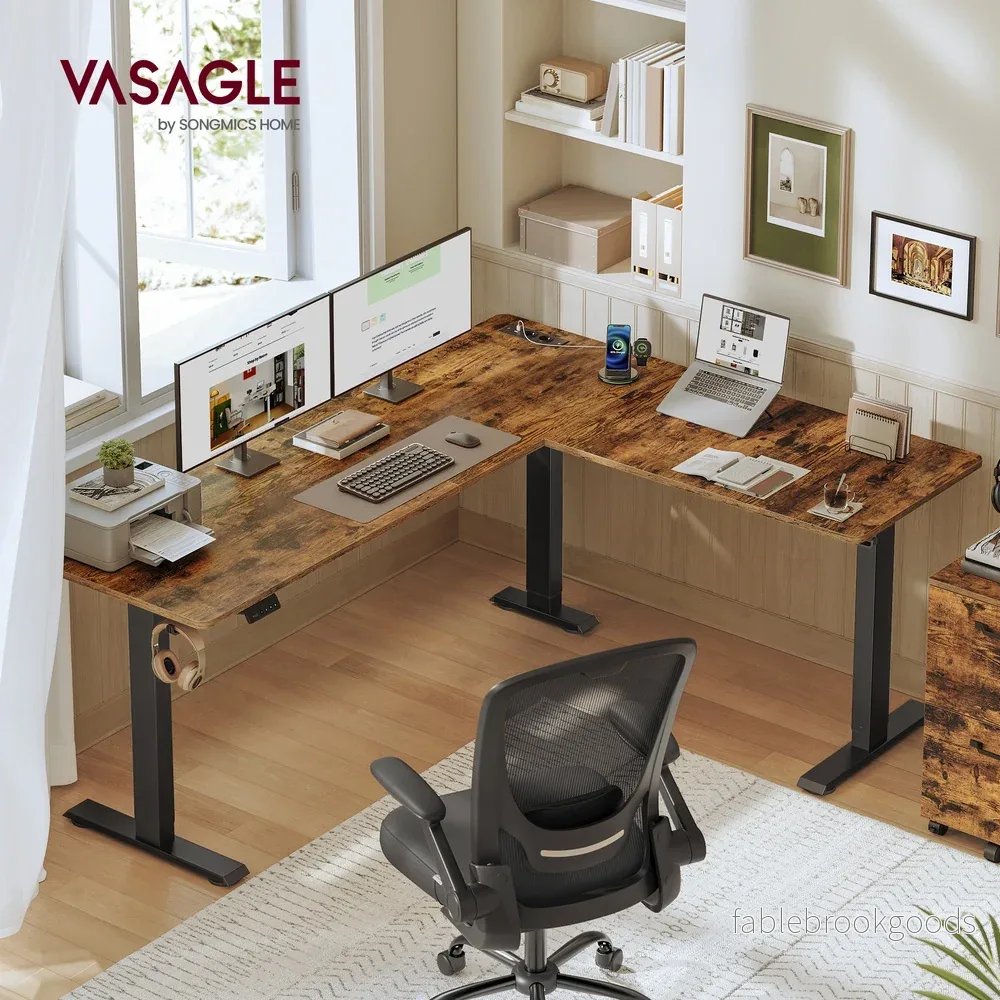 Bureau - 190 x 155 x (72-120) cm - L-vormig - in hoogte verstelbaar - vintage bruin - 80 kg maximaal gewicht - Bild 2
