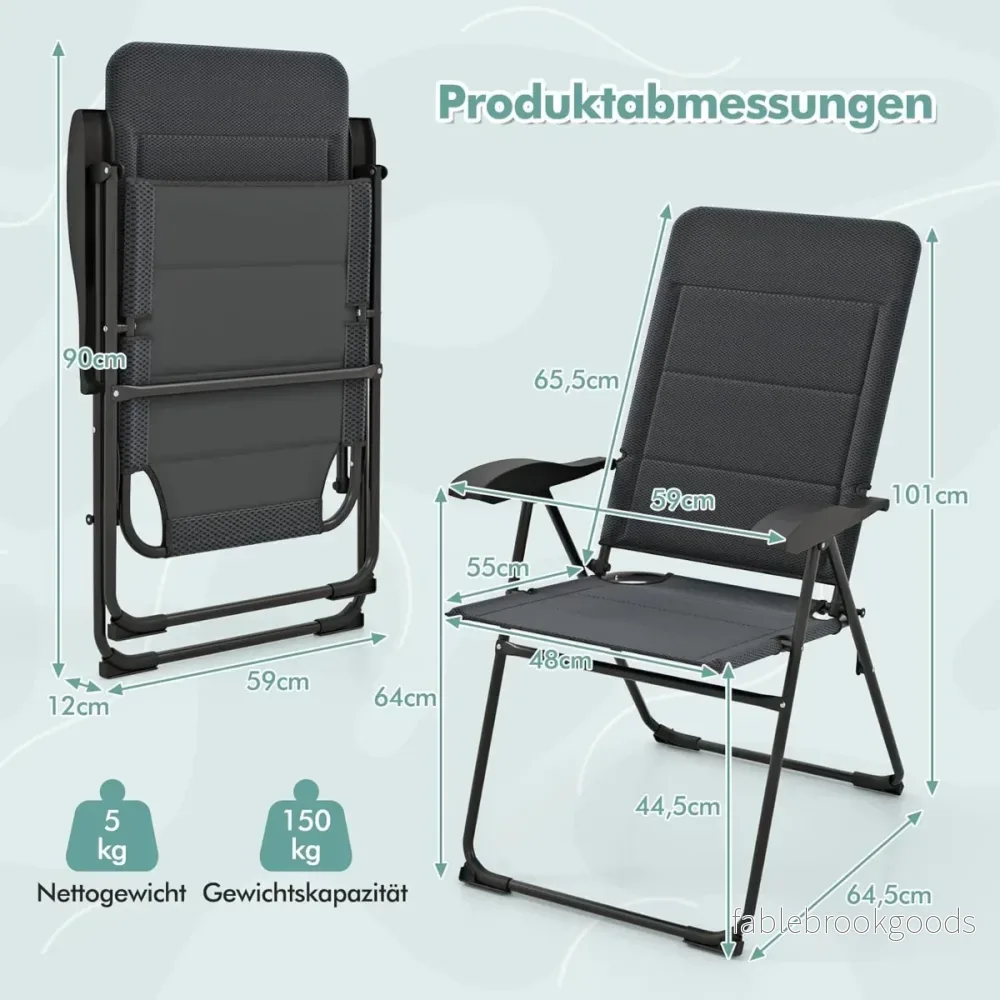 pack – trädgårdsstolar med faldigt justerbart ryggstöd, hopfällbara balkongstolar – 2 7 – Grå - Bild 2