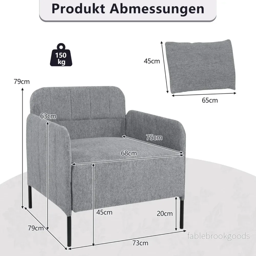 Soffa – vardagsrum med kuddar loungestol justerbara fotstöd – 73 x 79 x 79 cm – Grå - Bild 2