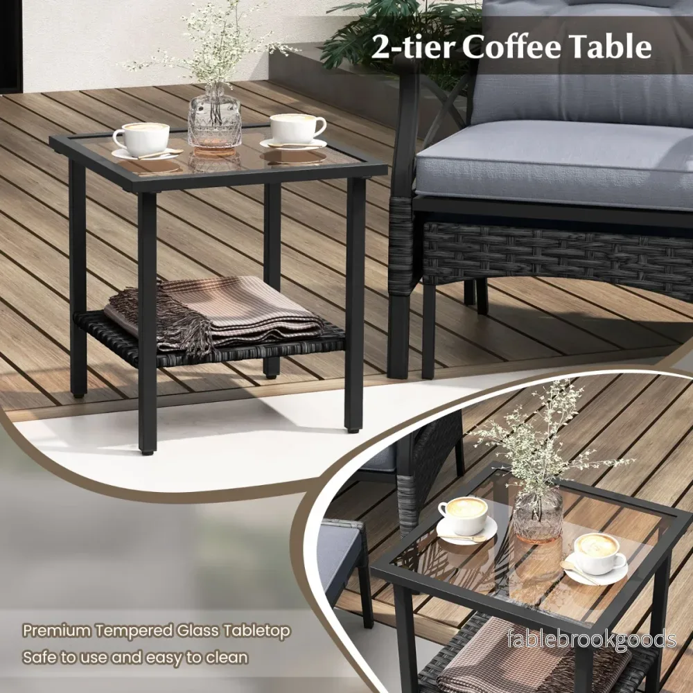 delars – terrassmöbelset i korgflätning utomhus rattanstolar med fotpallar – 5 – Grå - Bild 3