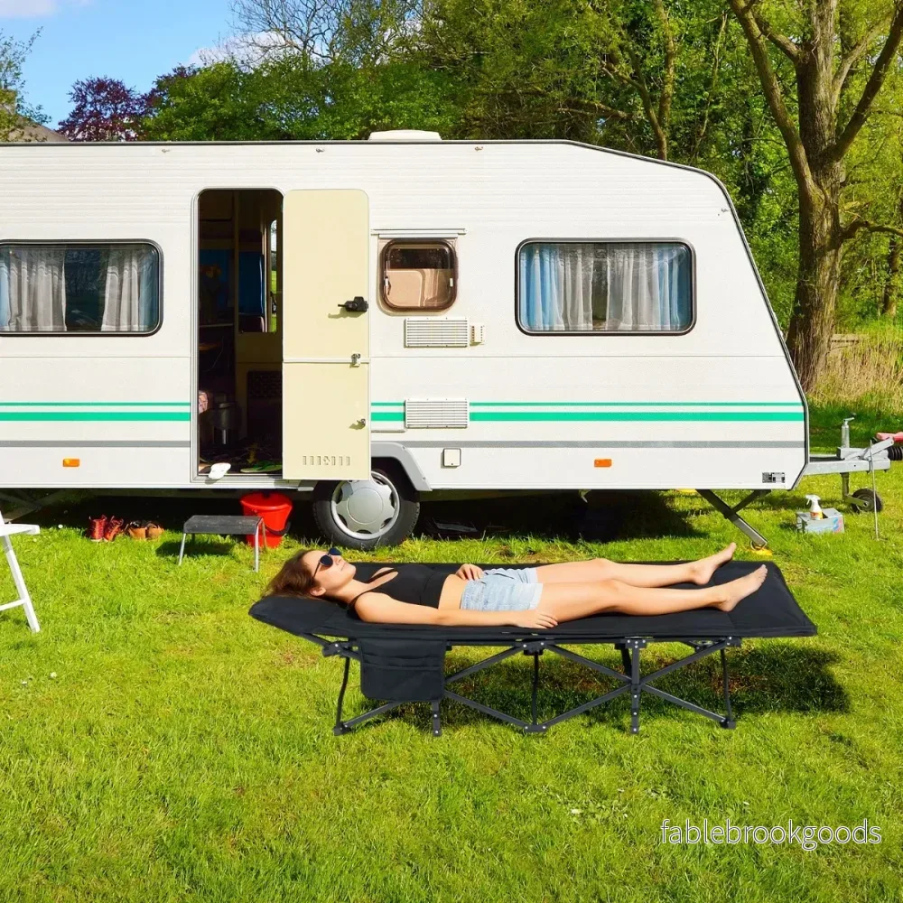 Fällbar – fältbädd för vuxna Campingbädd med punkts stödsystem Sidficka och bärväska – 10 – Svart - Bild 3