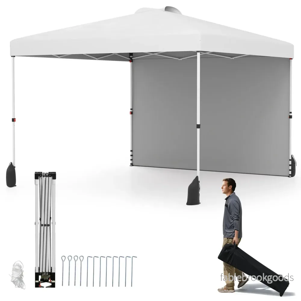 Pop – up paviljong med sidovägg bärbar inkl. skuggskydd rullväska – 3 x 3 m – Vit