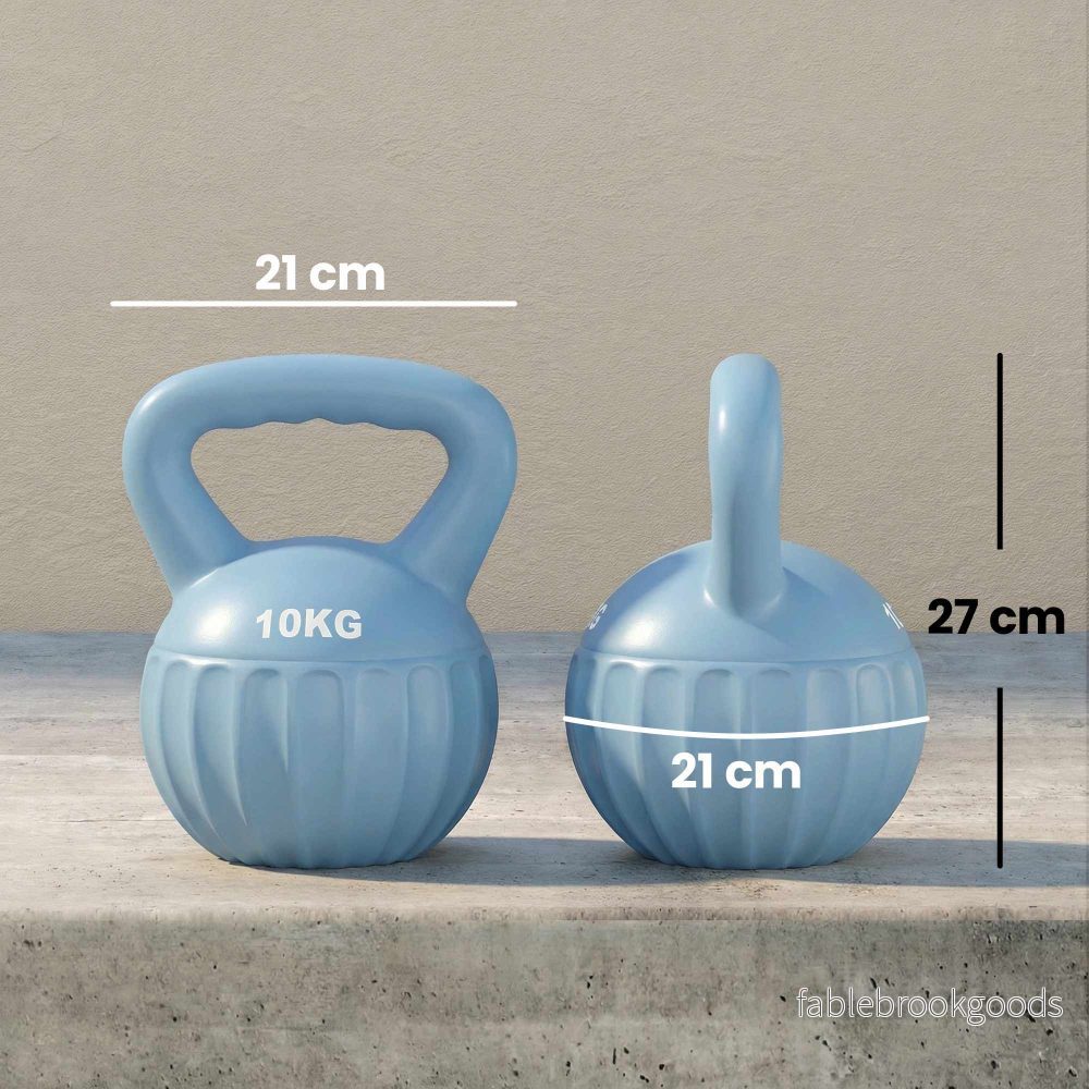 Kettlebell 10 kg, sandfylld, halkfritt grepp, blå - Bild 3