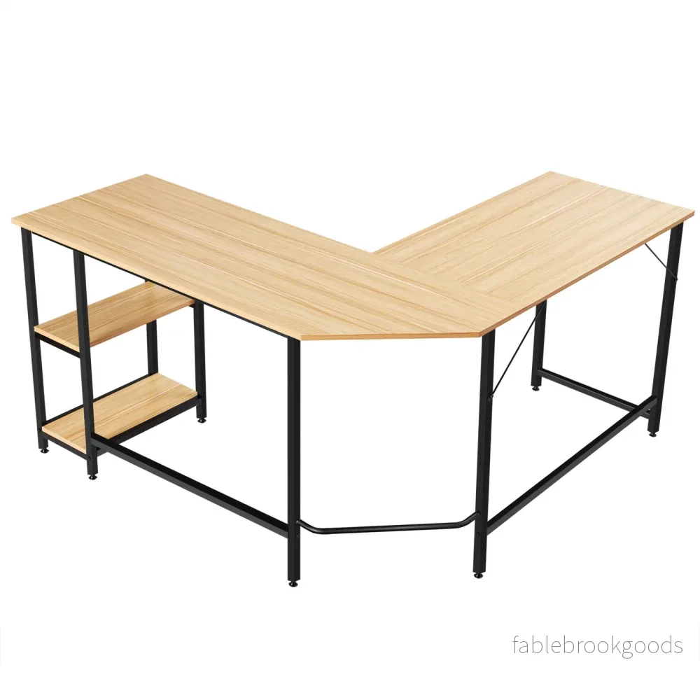 L – format skrivbord hemmakontor med hyllplan – 2 138 x 60 x 75 cm – Natur - Bild 2