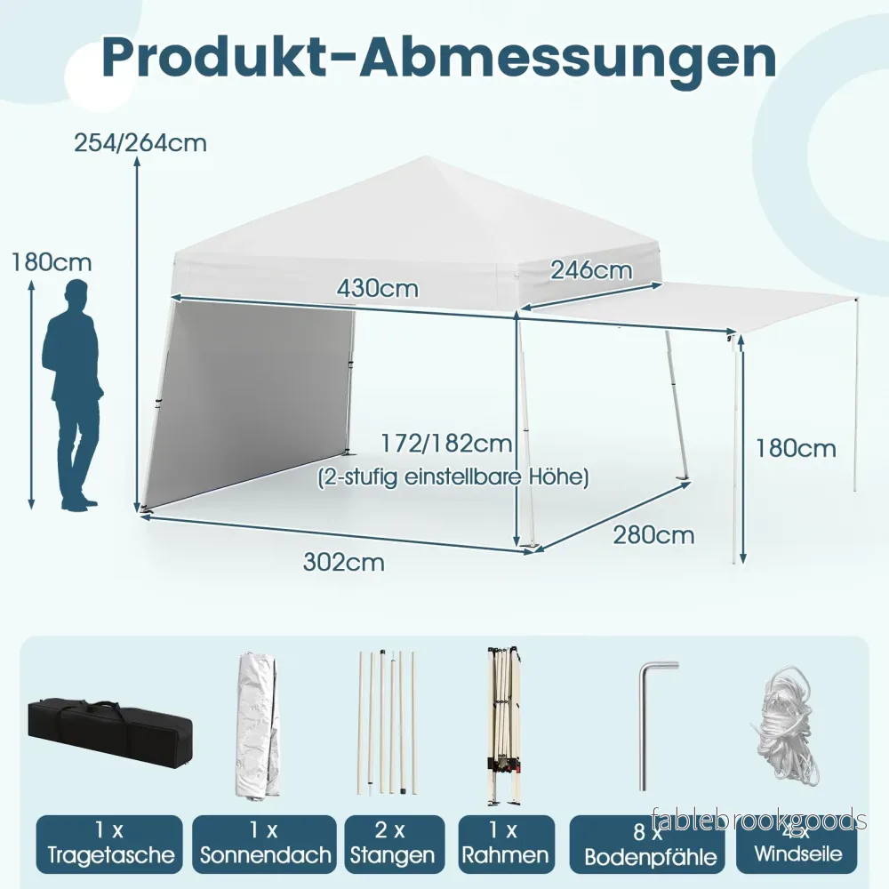 Pop – up Paviljong med omvandlingsbara sidoväggar till markis – 2 430 x 280 cm – Vit - Bild 2