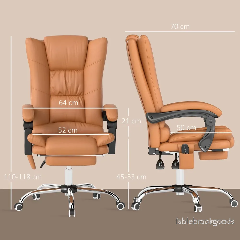 Massagekontorsstol, skrivbordsstol med värmefunktion, snurrstol, liggfunktion, höj- och sänkbar PC-stol, ljusbrun - Bild 3